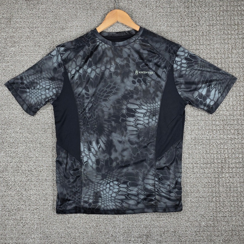 Kryptek Mens Typhon Camo Performance Short Sleeve T-Shirt Black Grey Large